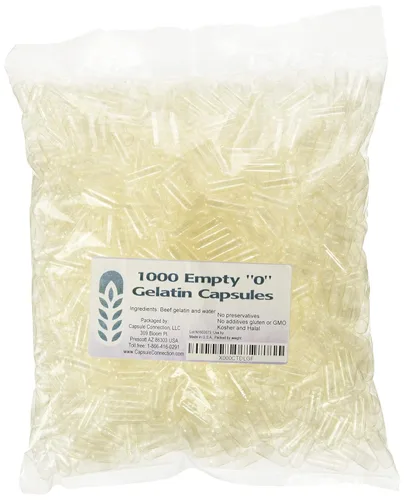 Capsule Connection 1000 cápsulas vacías de gelatina a granel "0", hechas en Estados Unidos, bolsa resellable