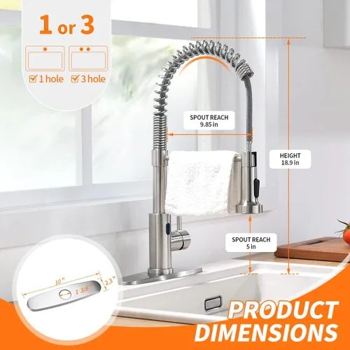 Miniatura 4 de Grifo de cocina sin contacto con rociador extraíble, luz LED, grifo de fregadero de cocina de una sola manija, sensor de movimiento, manos libres, A