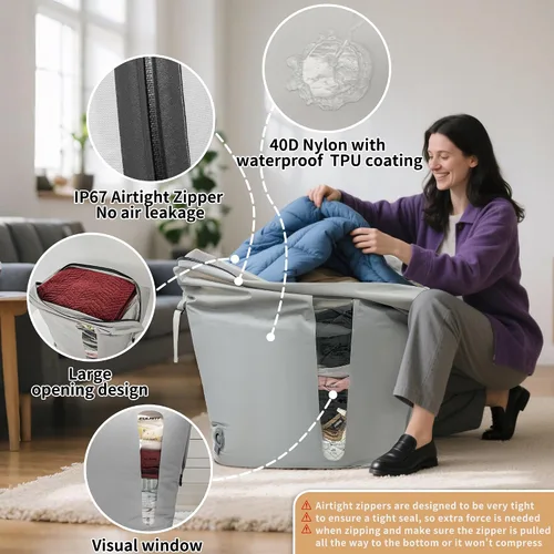 Miniatura 3 de Paquete de 2 bolsas reutilizables de compresión al vacío que ahorran espacio, impermeables, profesionales, IP67, bolsas de vacío con cremallera