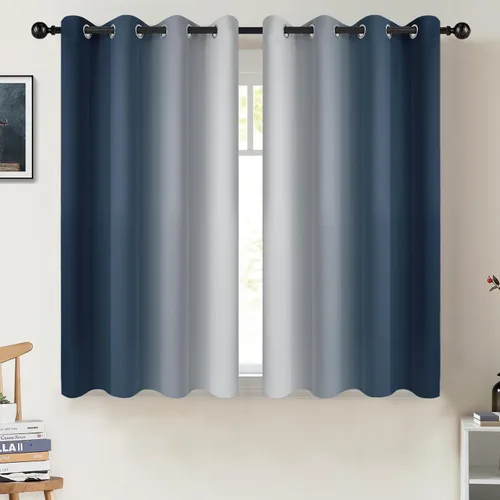 Miniatura 168 de COSVIYA Cortinas 100% Opacas Azul Degradado con Lazos Ajustables para Cocina Aislamiento Térmico Oscurecimiento de Habitación Cenefa con Bolsillo