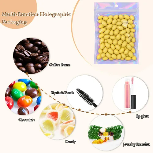Miniatura 6 de 50 bolsas holográficas de Mylar de 5.5 x 7.8 pulgadas, bolsa resellable con cremallera, bolsas a prueba de olores para embalaje, muestras de brillo