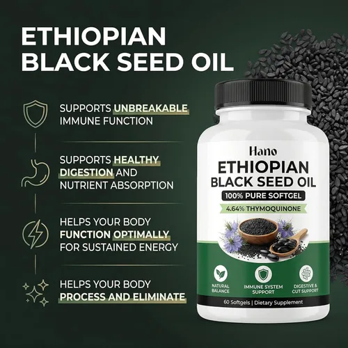 Miniatura 3 de Cápsulas de aceite de semilla negra etíope con aceite de semilla de Nigella sativa prensado en frío, suplemento botánico a base de plantas
