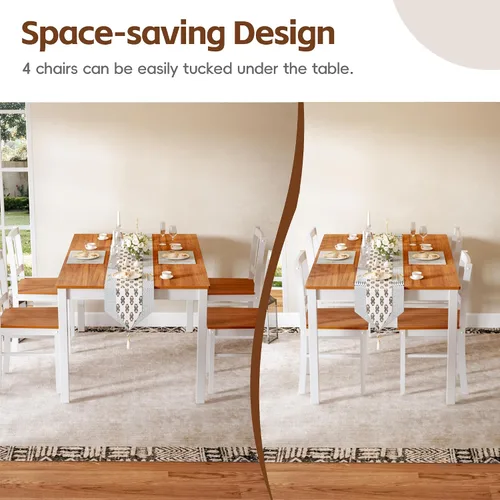 Miniatura 5 de MU Juego de mesa de comedor de 5 piezas para 4, sillas rectangulares de madera de cocina con patas de madera de goma, juego de comedor de granja que