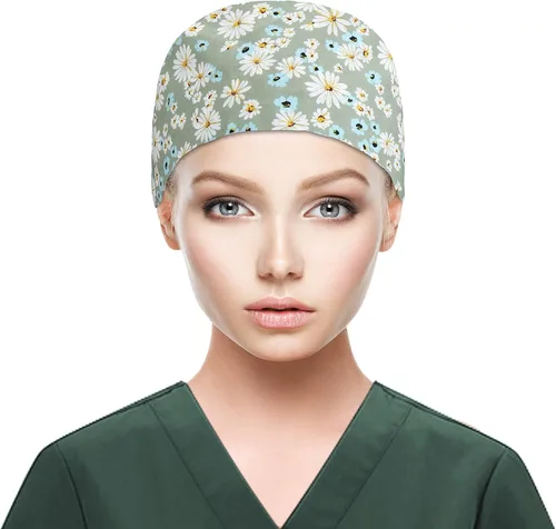Miniatura 3 de QBA Gorra de trabajo ajustable con botón, gorro forrado de satén, gorro de trabajo de algodón, banda elástica para atar en la espalda, unisex Pt