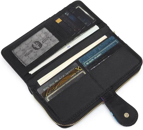Miniatura 15 de Cartera de mano para mujer, estilo bohemio, con RFID, elegante, espaciosa con correa para viajes, capacidad para tarjetas, teléfono, dinero