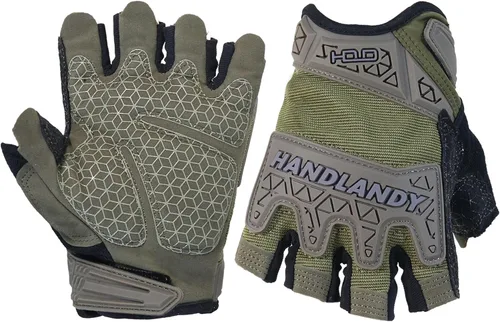 HANDLANDY Guantes tácticos de impacto sin dedos para hombre, guantes de trabajo con agarre acolchado de medio dedo, guantes de conductor de Verde