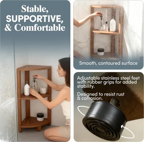 Miniatura 6 de AquaTeak Kai™ Petite - Soporte de almacenamiento de ducha de esquina de teca