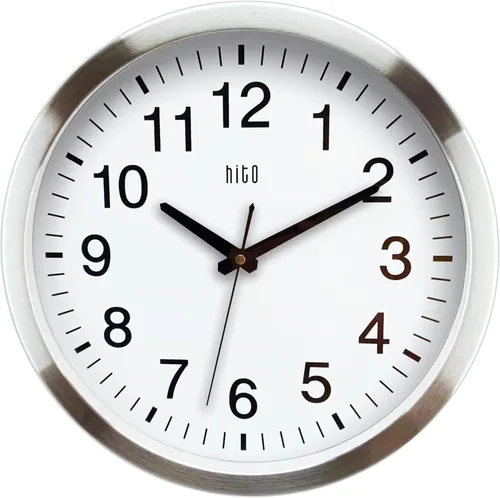 Miniatura 25 de HITO Reloj de pared con luz nocturna de 12 pulgadas, funciona con pilas, brillo ajustable, marco de metal, cubierta de vidrio