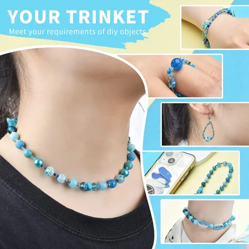 Miniatura 6 de Rired 27 Kit de Pulseras de Cuentas de Manualidades Surtidas, Cuentas Azul Columbia Incluyendo 7 Tipos de Cuentas Redondas/Cuentas de Pony