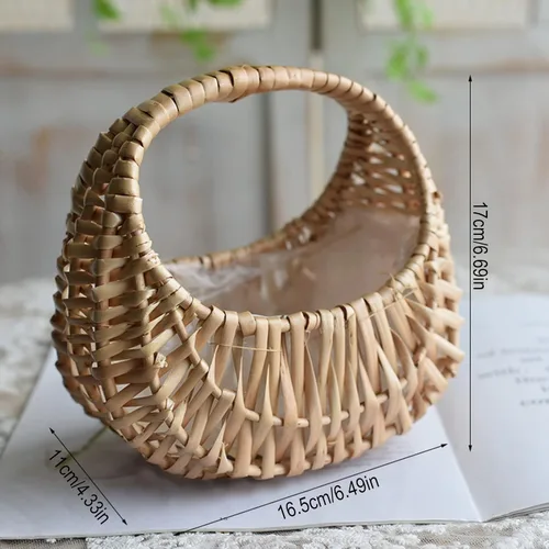 Miniatura 5 de Ochine Cesta de mimbre de media luna, material de ratán, cesta tejida a mano con asa, tamaño pequeño, para almacenamiento de jardín y decoración