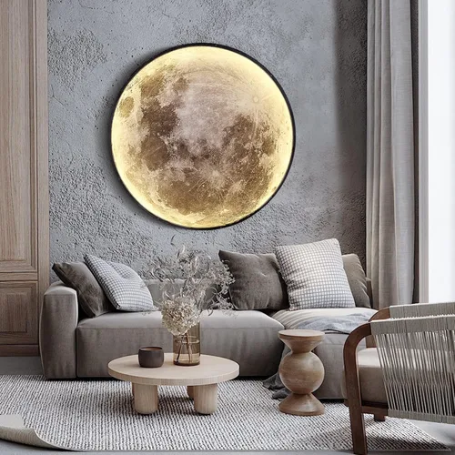 Miniatura 10 de Lámpara de pared de luna regulable de 19.6 pulgadas con control remoto, moderna lámpara de pared LED enchufable, lámpara de pared negra de 24 W