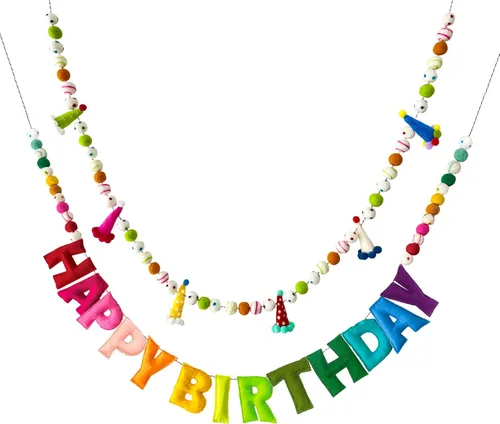 Miniatura 13 de Cartel de feliz cumpleaños pre-encordado – Guirnalda de bola de fieltro, decoraciones de fiesta temática blanca, guirnalda de feliz cumpleaños