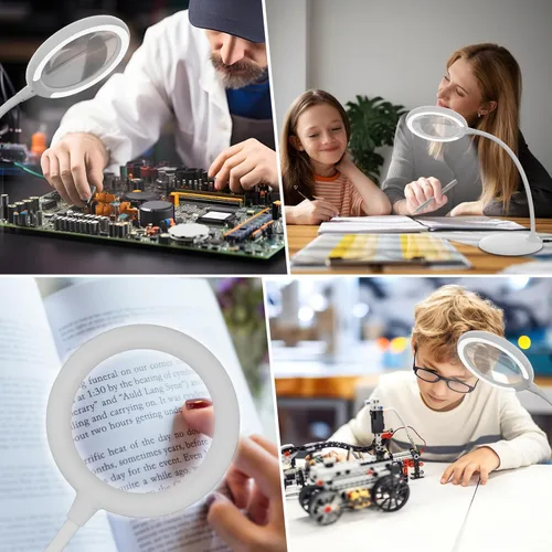 Miniatura 7 de Lupa con luz y soporte, lámpara de aumento 5X, lupa de escritorio manos libres, lupa de escritorio con luz para personas mayores, baja visión