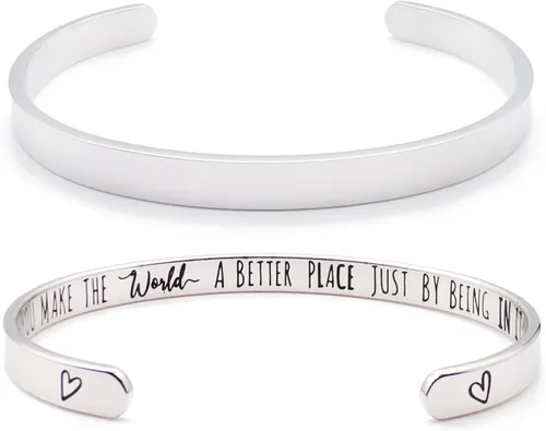 Miniatura 156 de Pulseras inspiradoras para mujer, joyería de acero inoxidable, con refranes, pulsera motivacional con mensaje oculto, pulseras grabadas para mejor