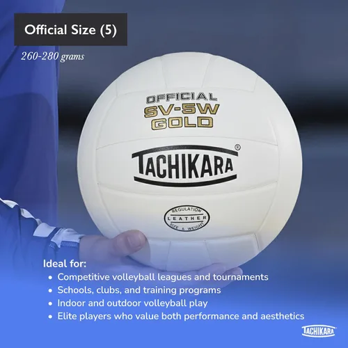 Miniatura 3 de Tachikara SV5W Gold Pelota de vóley premium, de competición, de piel.