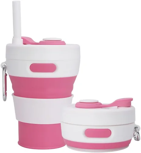 Miniatura 14 de Taza de camping plegable con popote de silicona plegable para café, botella deportiva, portátil, para viajes, al aire libre, 16 onzas, 20 onzas