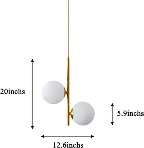Miniatura 2 de Lámpara colgante de cristal blanco con forma de globo de 2 luces, bola de vidrio blanca y latón dorado Matel lámpara colgante lámpara de techo