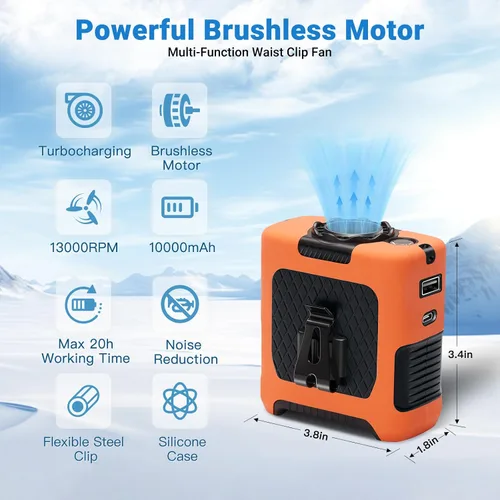 Miniatura 3 de Ventiladores portátiles con flujo de aire fuerte ventilador de cintura personal con tiempo de funcionamiento máximo de 40 horas, ventiladores