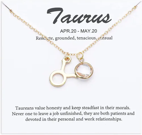 TGOLM 14k Gold Plated Zodiac Birthstone Pendant Necklace, Horoscope Sign Charm Necklace for Women Girls' Birthday Gift