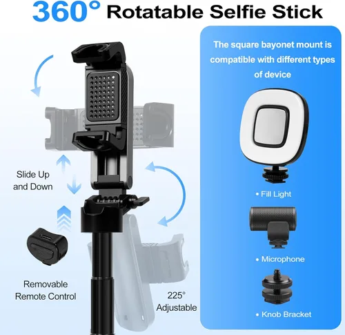 Miniatura 4 de Mini trípode 3 en 1, palo selfie para iPhone, trípode para iPhone con control remoto, trípodes de viaje ligeros para grabación de video selfie