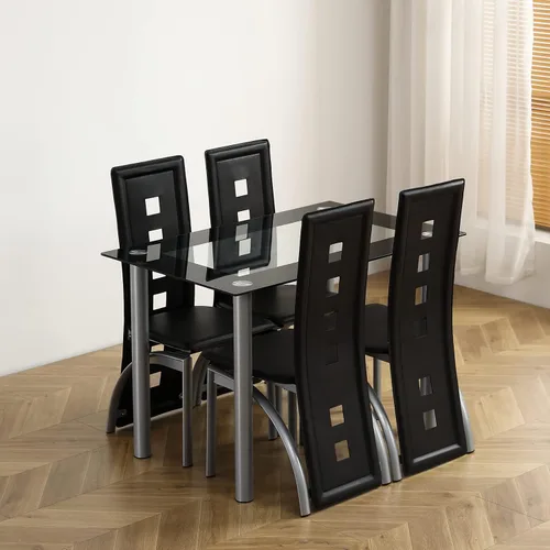 Miniatura 5 de Karl home Moderna mesa de comedor de vidrio templado, mesas de vidrio para cocina y comedor con 4 patas de metal de alta resistencia, capacidad