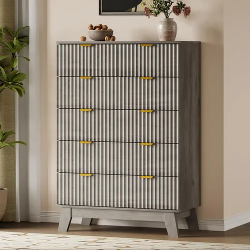 Miniatura 3 de BORNOON Cómoda alta de 46" para dormitorio, cómoda de 6 cajones acanalados, cómoda moderna de madera con almacenamiento profundo, correderas