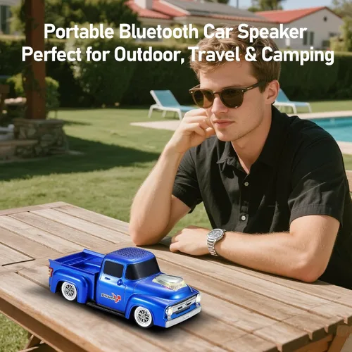 Miniatura 5 de WSTER Altavoz Bluetooth retro para auto, altavoces Bluetooth portátiles con radio FM, emparejamiento estéreo TWS, luces LED de fiesta, reproducción