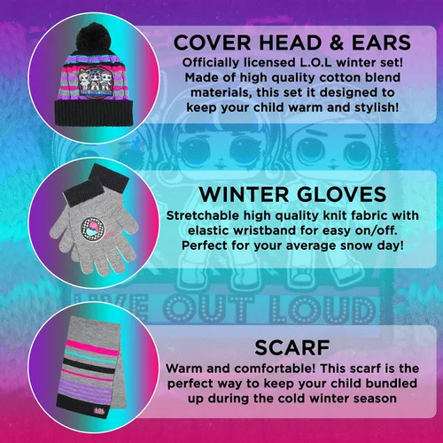 Miniatura 2 de LOL Surprise - Conjunto de sombrero y guante de invierno para niñas y niños pequeños sombrero de invierno con bufanda y sombrero y guante para niños