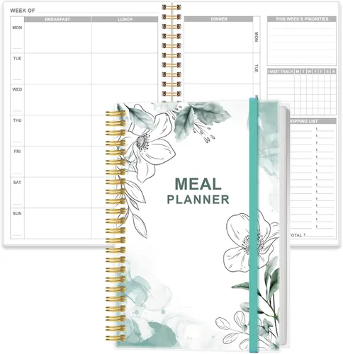 Miniatura 9 de Agenda semanal de comidas, diario A5 semanal y diario de preparación de comidas con listas de compras y comestibles para planificación de menús, Azul