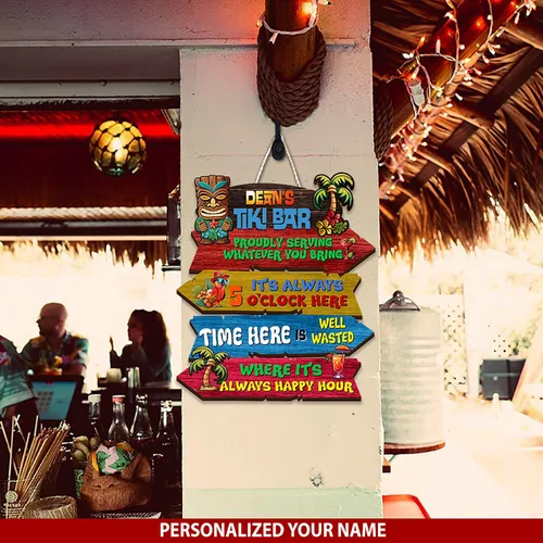 Miniatura 3 de THUYPT Cartel personalizado con reglas Tiki para bar Tiki, decoración de madera Tiki con patrón Tiki Totem, decoración tropical para playa impresa