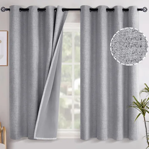 Miniatura 30 de YoungsTex - Cortinas opacas de lino para dormitorio, oscurecimiento de la habitación, cortinas con textura de lino, paneles con aislamiento térmico