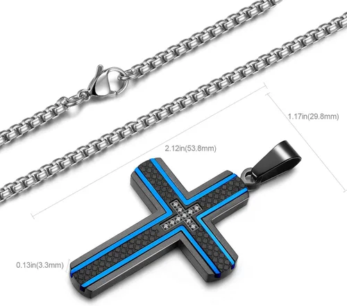 Miniatura 4 de Holizaly Collar de cruz para hombre, colgante de acero inoxidable 316L, color blanco, dorado, negro, azul, caja de regalo incluida