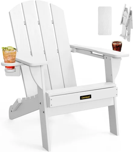 Miniatura 29 de Silla Adirondack Plegable, Sillas Adirondack de Plástico con Textura de Madera con 2 Portavasos, Silla para Hoguera de HDPE Resistente a