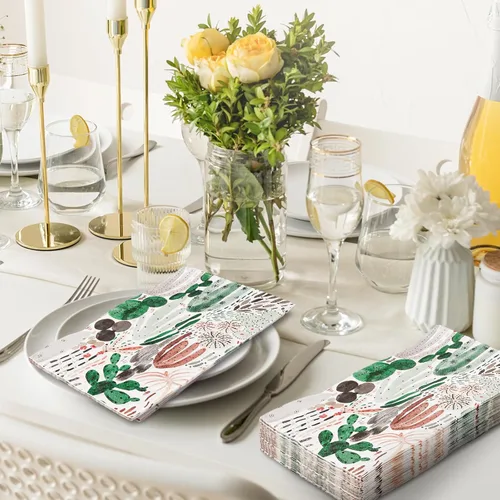 Miniatura 5 de 100 servilletas de cactus para invitados, servilletas de papel desechables de verano, acuarela, plantas, cena, toalla de mano para el hogar, cocina