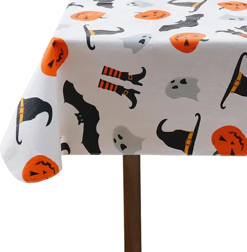 Miniatura 9 de Serafina Home Mantel de vinilo de Halloween: vinilo PEVA con mantel de respaldo de franela reutilizable (Jack O Lantern, 52 "x 70")