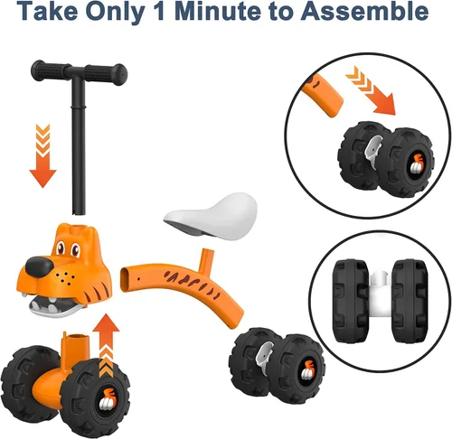 Miniatura 7 de YGJT Bicicleta de equilibrio para bebés para niños y niñas de 1 año, para interiores y exteriores, sin pedales, juguetes para niños de 10 a 36 Tigre