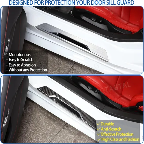 Miniatura 2 de Protector de umbral de puerta de fibra de carbono suave compatible con Chevrolet Corvette C8 2020-2026, tira de umbral de puerta, accesorios de tira