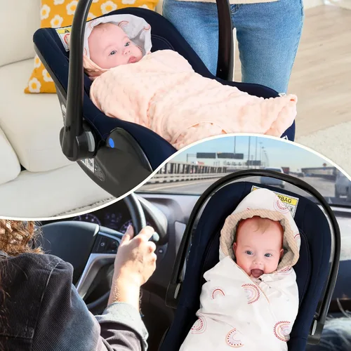 Miniatura 8 de Miracle Baby Manta de asiento de automóvil para bebés, manta de gofre para bebés recién nacidos, doble capa, adecuada para todas las estaciones
