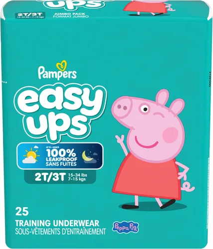 Miniatura 13 de Easy Ups - Pantalones de entrenamiento para niñas y niños, talla 4 (2T3T), 25 unidades, ropa interior absorbente de Peppa Pig, hasta un 100% a