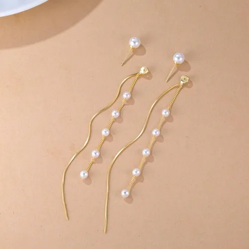 Miniatura 4 de SLUYNZ Aretes colgantes de plata de ley 925 con perlas de concha de imitación para mujer, elegantes aretes largos con borlas, aretes colgantes