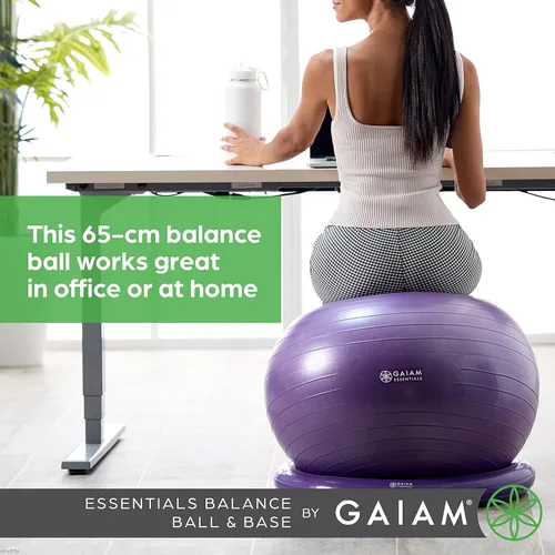 Miniatura 6 de Kit de pelota de equilibrio y base Gaiam Essentials, silla de pelota de yoga de 65 cm, pelota de ejercicio con base de anillo inflable