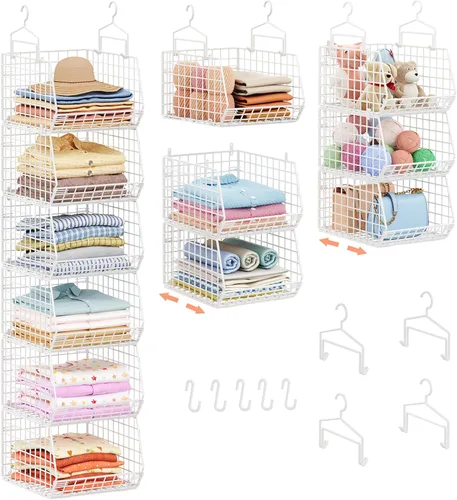 Organizador de armario colgante de profundidad extendida de 6 niveles, estantes colgantes de almacenamiento con ganchos para colgar ropa, suéteres,