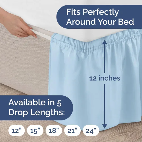 Miniatura 4 de Falda de cama envolvente con volantes, color azul claro, para camas de tamaño individual con altura de 30 cm CGK Linens - Falda de cama plisada
