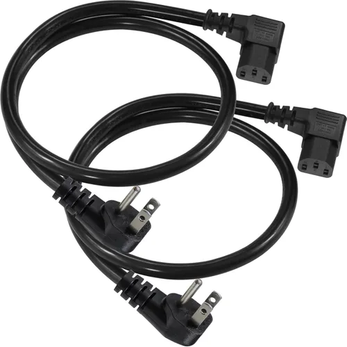 Miniatura 9 de Cable de alimentación de 90 grados, IEC de ángulo recto de 2 pies, fuente de alimentación universal para PC, 16 AWG, NEMA 5-15P negro tipo ángulo a
