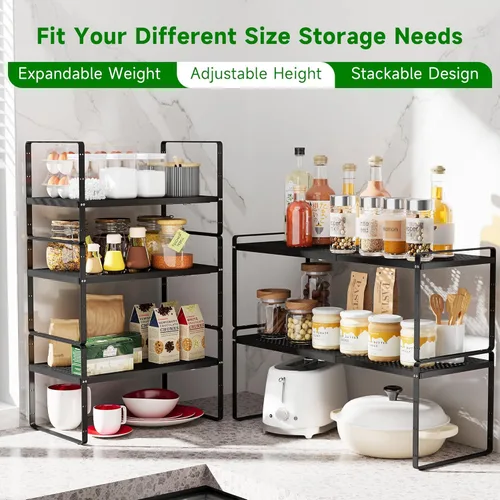 Miniatura 3 de Estante organizador de gabinete de cocina expandible, estante de metal resistente para especias apilable, estante de almacenamiento para gabinete