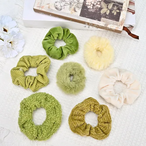Miniatura 7 de 7 ligas elásticas de terciopelo sólido para el cabello, estilo suave para mujeres, cabello largo y grueso, sin daños para el cabello, accesorios