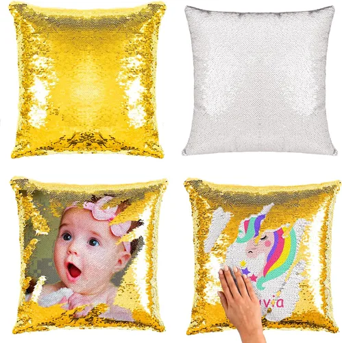Miniatura 7 de JYFLZQ - Fundas de almohada de lentejuelas sublimadas en blanco 40.6 x 40.6 cm - Juego de 2 fundas reversibles con lentejuelas para almohadas