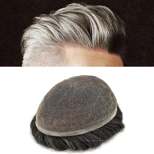 Miniatura 16 de Extensiones de cabello suizo completo para hombre, sistema de reemplazo de cabello humano europeo para hombres