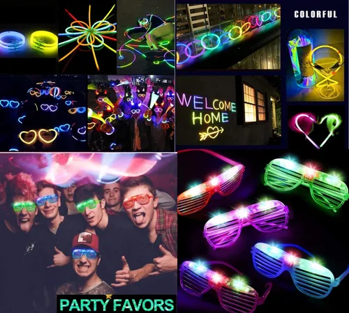 Miniatura 5 de 62 piezas de luz LED para fiesta, 12 lentes brillantes con 50 varillas brillantes, collares, pulseras con luz a granel, juguetes para Navidad