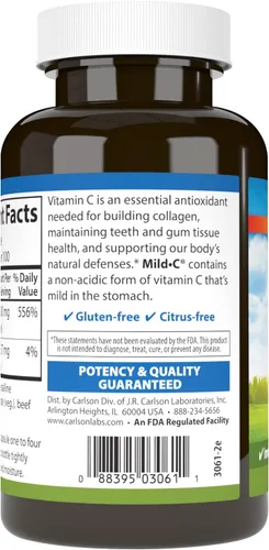 Miniatura 3 de Carlson - Mild-C, 500 mg, vitamina C tamponada, apoyo inmunológico y bienestar óptimo, antioxidante, 100 cápsulas